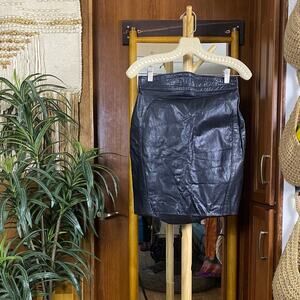 High Waist Goat Leather Skirt L | Black Moto Yoke Argentina Back Vent Y2K Mini